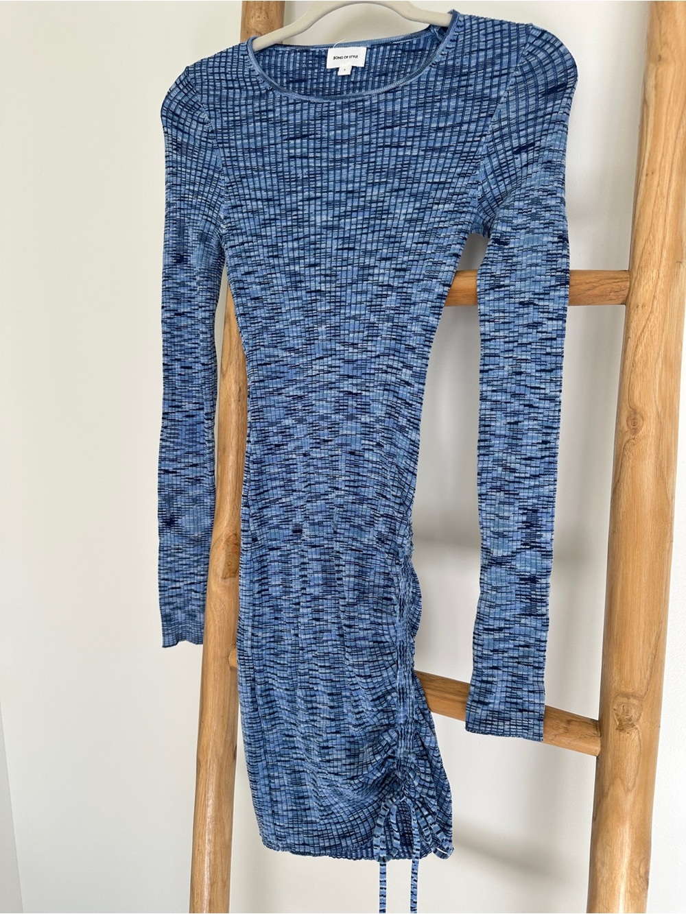 Song of Style Blue Marled Ribbed Knit Long-Sleeve Mini Dress sz small